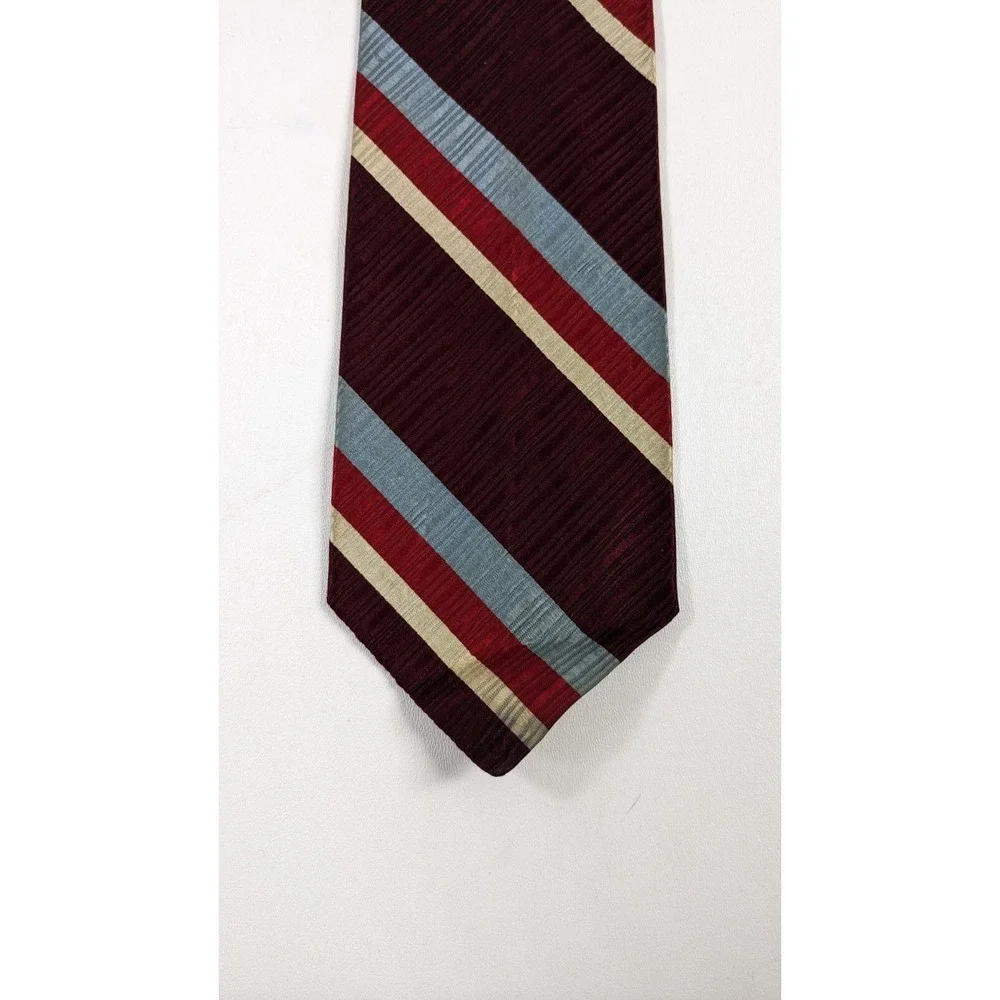 Men's Don Loper Classic Striped Necktie Tie Burgundy Red‎ Blue Gold Silk